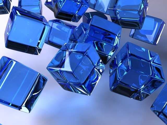 Синие стеклянные кубы в воздухе 3д графика