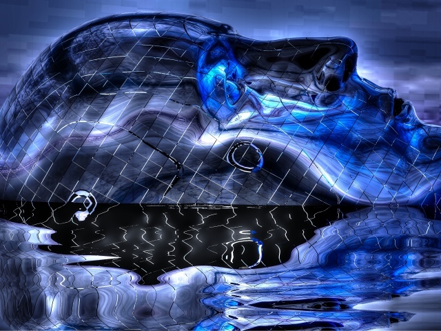 Синяя голова в воде 3д графика