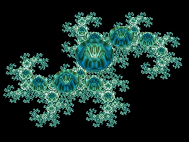 Голубой необычный фрактальный рисунок на черном фоне