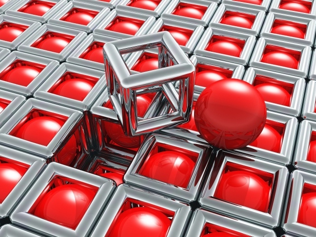 Хромированные кубы с красными шариками