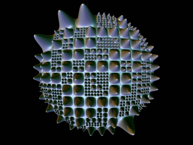 Фрактальная 3д сфера с шипами на черном фоне
