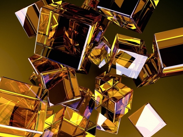 Золотые кубы в воздухе 3д графика