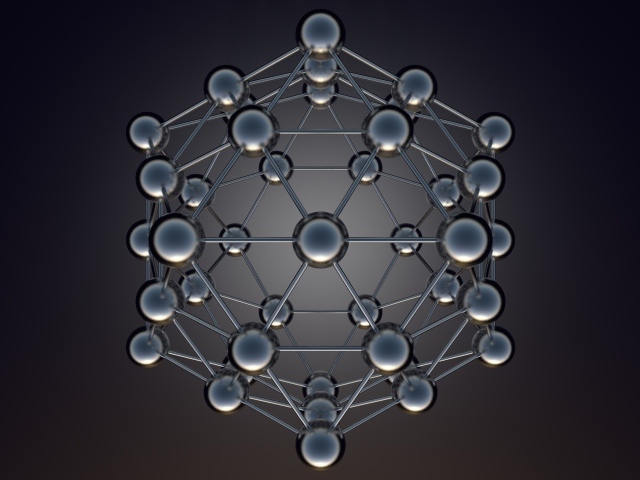 Икосаэдральная модель на сером фоне 3д графика