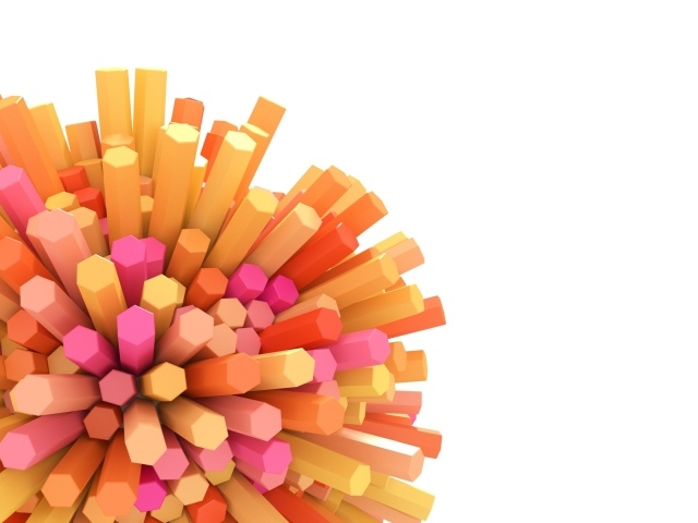 Оранжевые и розовые шестиугольные палочки на белом фоне