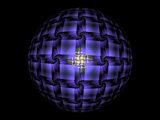 Фиолетовая сфера на черном фоне фрактал