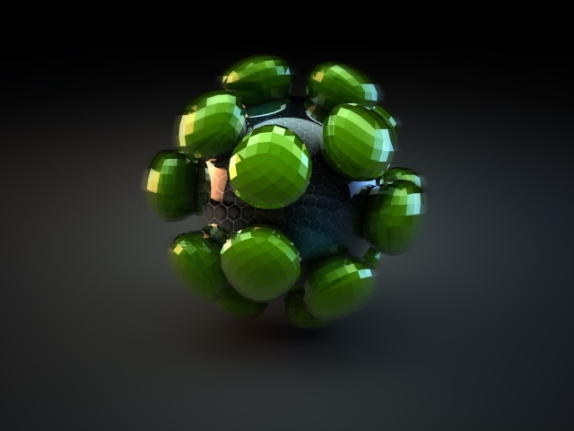 Сфера с зелеными вставками на сером фоне 3д