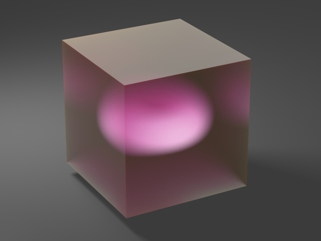 Прозрачный куб с розовой серединой на сером фоне 3д графика