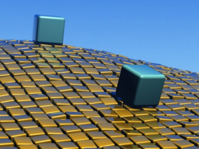 Два 3д куба на неровной геометрической поверхности 