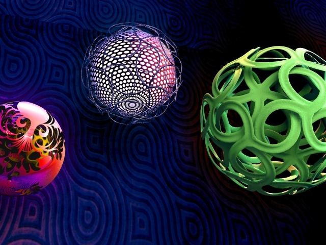 Необычные фигурные шары на синем фоне