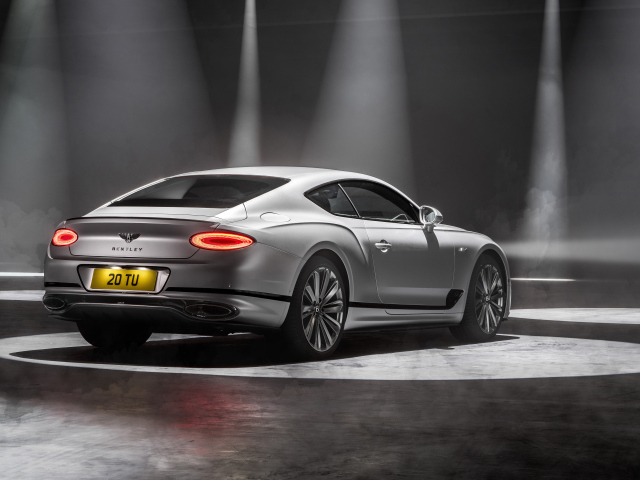 Автомобиль Bentley Continental GT Speed 2021 года вид сзади на сером фоне