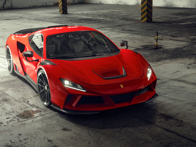 Красный спорткар Novitec Ferrari F8 Tributo N-Largo 2021 года в гараже