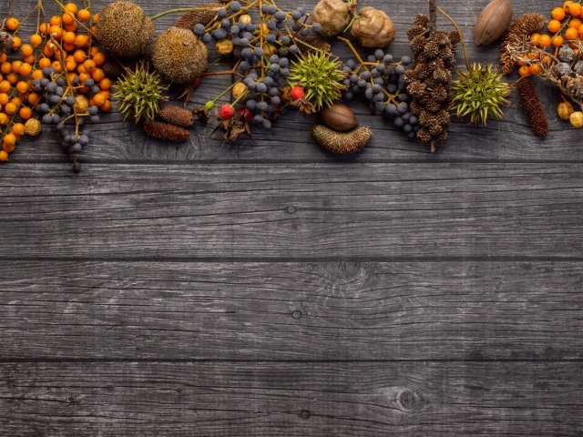 Ягоды с шишками на деревянном фоне 