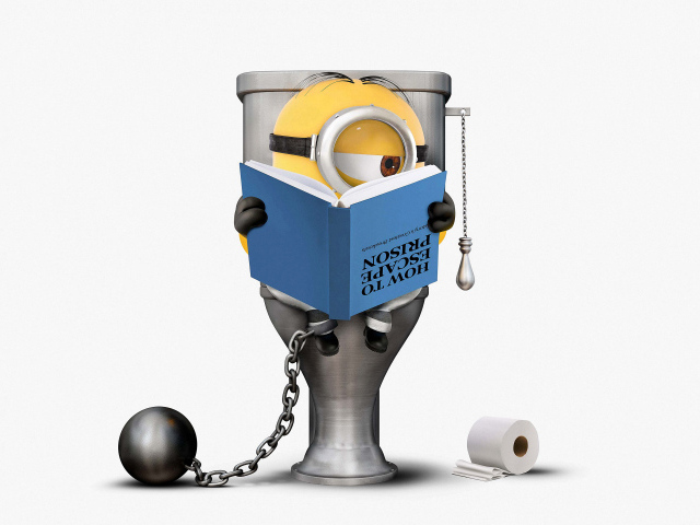 Миньон на унитазе на белом фоне мультфильм Гадкий я 3