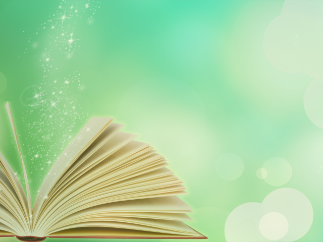 Волшебная открытая книга на голубом фоне