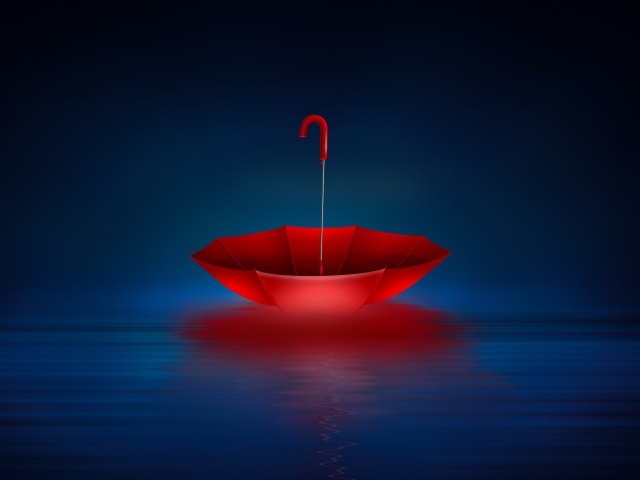 Красный перевернутый зонт в воде 