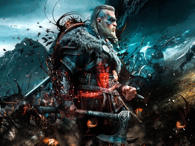 Викинг в бою из компьютерной игры Assassin’s Creed Valhalla