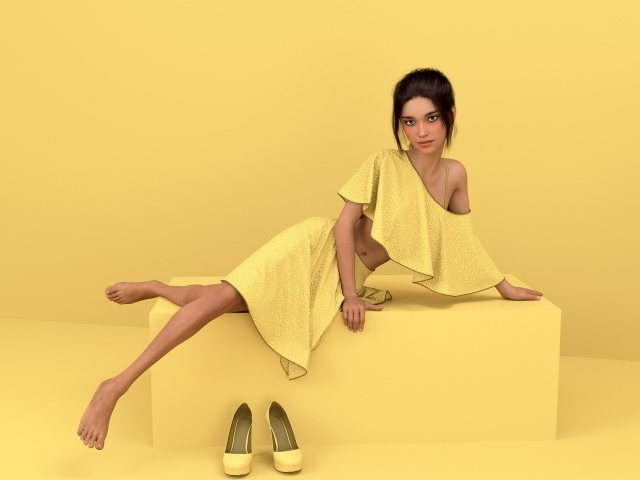 Девушка 3д в желтом платье