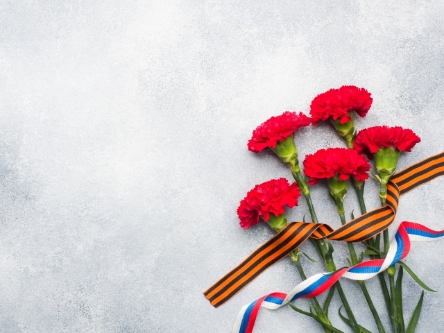 Букет гвоздик с ленточками, фон на День победы 9 мая