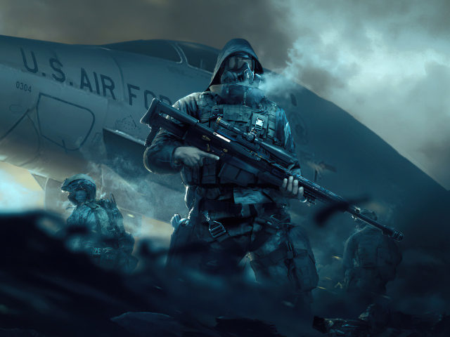 Мужчины военные у самолета 