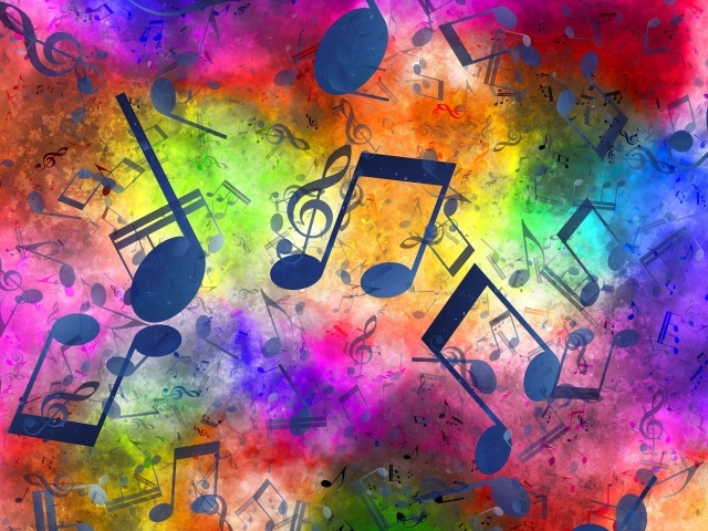 Черные музыкальные ноты на разноцветном фоне 