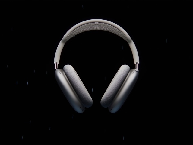 Серые наушники  AirPods Max на черном фоне