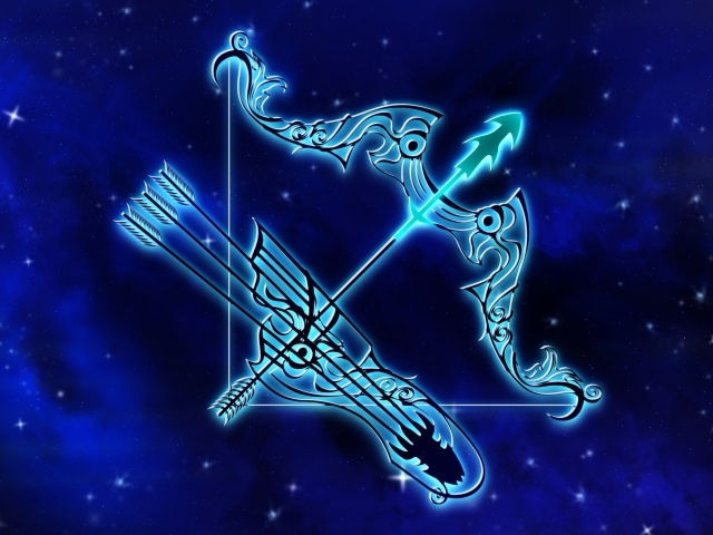 Красивый знак зодиака стрелец на синем фоне