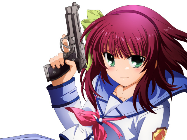 Девушка с пистолетом в руке аниме Angel Beats! Pistols