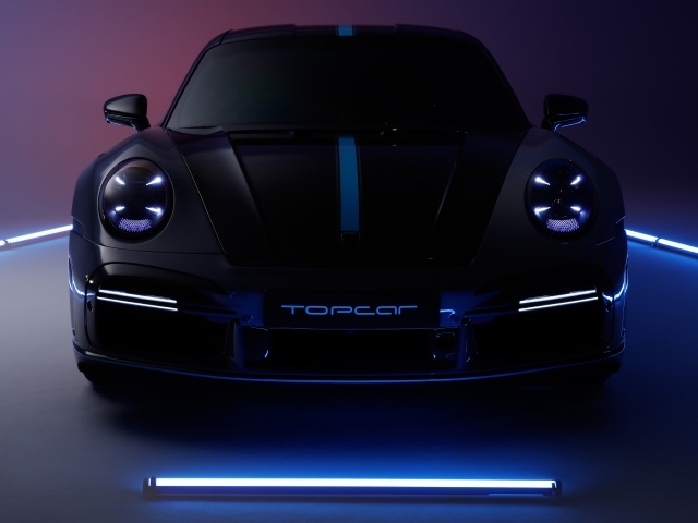 Черный Porsche 911 Turbo S Stinger GTR 3 2021 года с неоновой подсветкой
