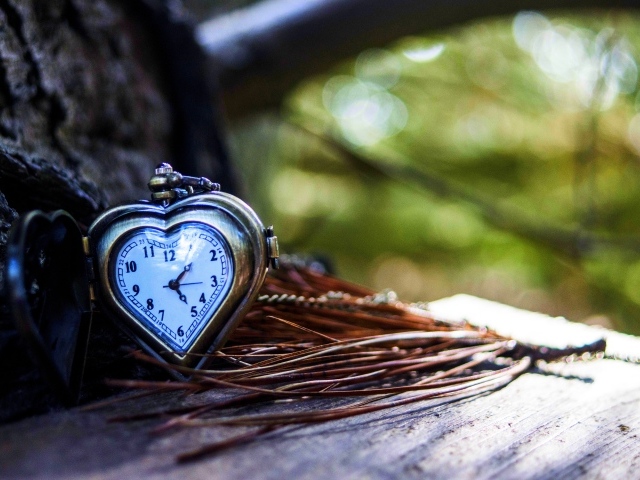 Карманные часы в форме сердца у дерева