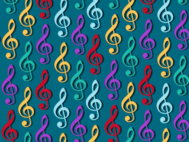 Разноцветные ноты на сером фоне 