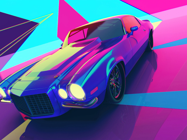 Автомобиль 3д на разноцветном фоне