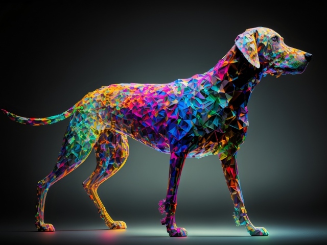 Нарисованная разноцветная собака 3д графика