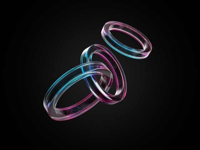 Стеклянные 3д кольца на черном фоне