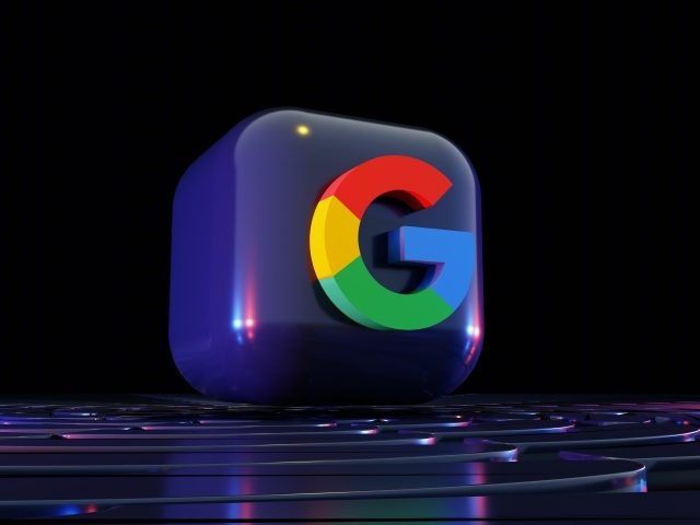 Значок браузера гугл на синем кубе, 3д графика