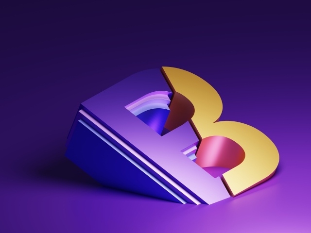 Большая 3д буква на фиолетовом фоне