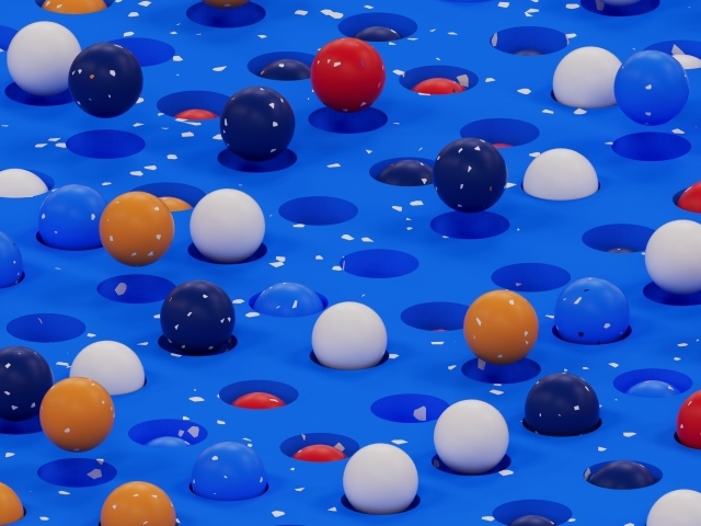 Разноцветные шарики на синем поле 3д графика