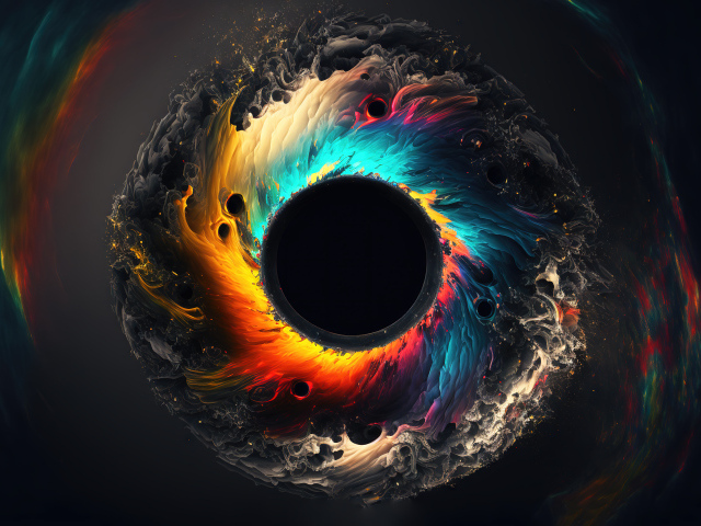 Разноцветный абстрактный глаз на черном фоне, 3д графика