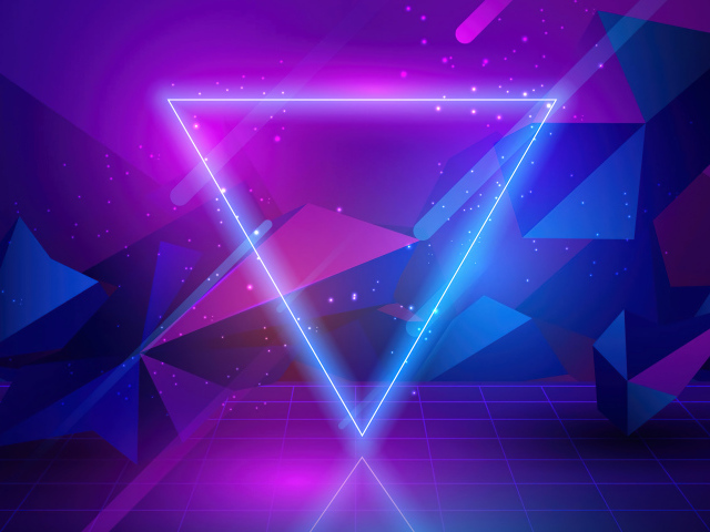 Неоновый 3д треугольник на фиолетовом фоне