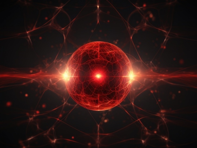 Красная космическая сфера с яркой вспышкой