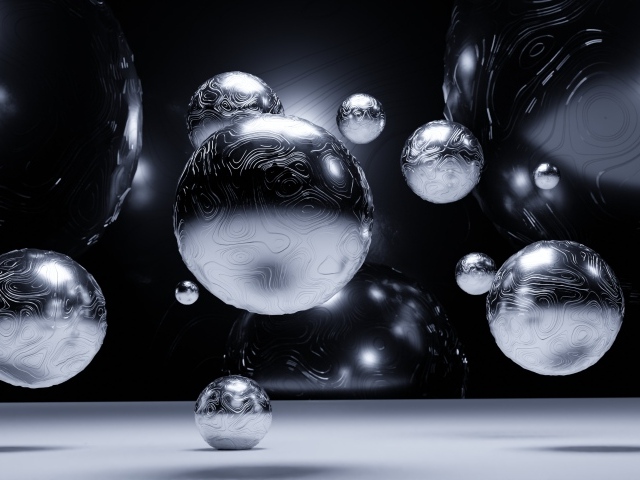 Стальные 3д шары парят в воздухе