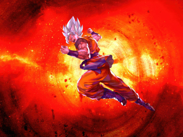 Персонаж аниме Goku Angry на красном фоне