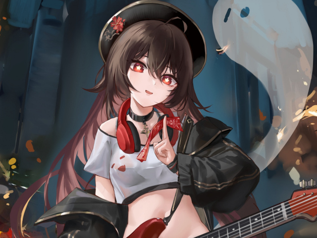 Девушка аниме с гитарой в руках