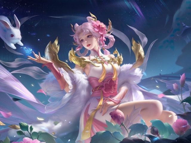 Девушка аниме в воздухе с животными