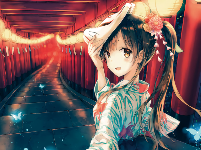 Девушка аниме снимает маску