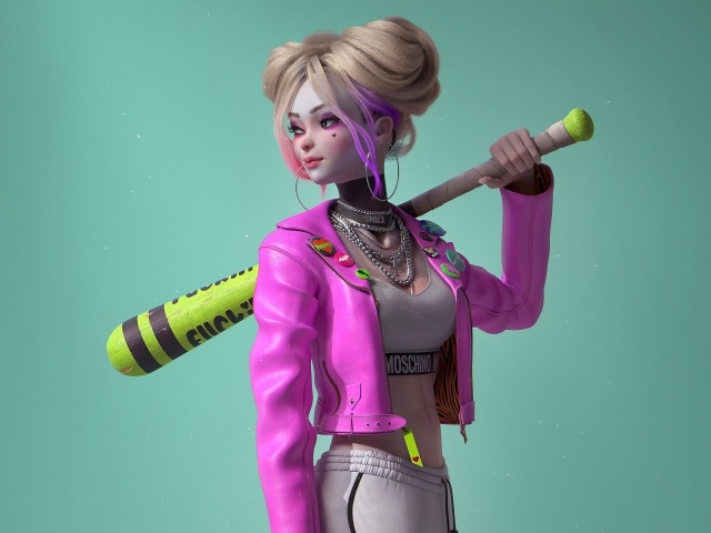 Девушка аниме с битой в руках