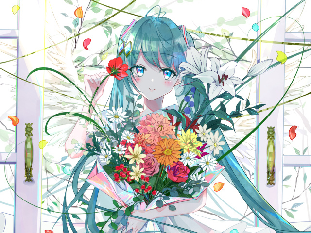 Девушка аниме с голубыми волосами Hatsune Miku