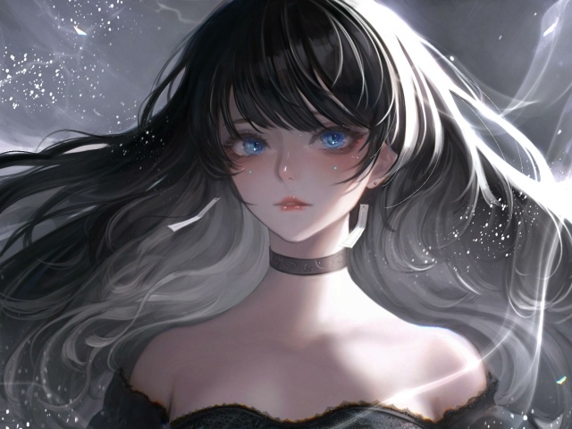 Девушка аниме с длинными черными волосами