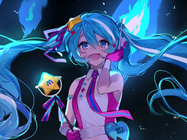 Девушка аниме с длинными голубыми волосами