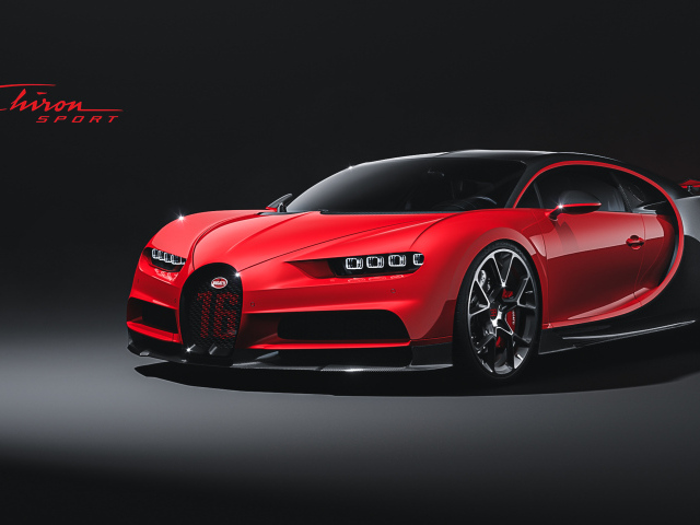 Красный быстрый автомобиль Bugatti Chiron Sport  на черном фоне