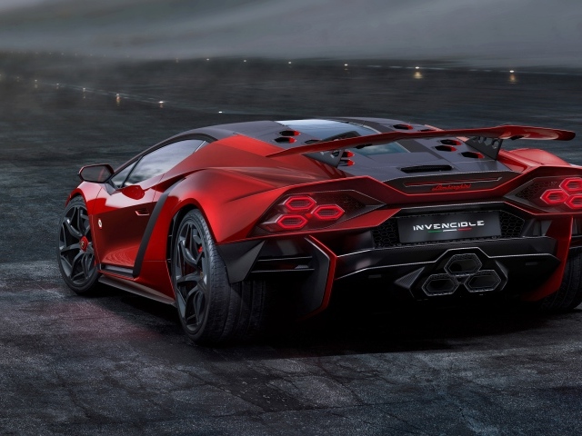 Красный спортивный автомобиль Lamborghini Invencible 2024 года вид сзади